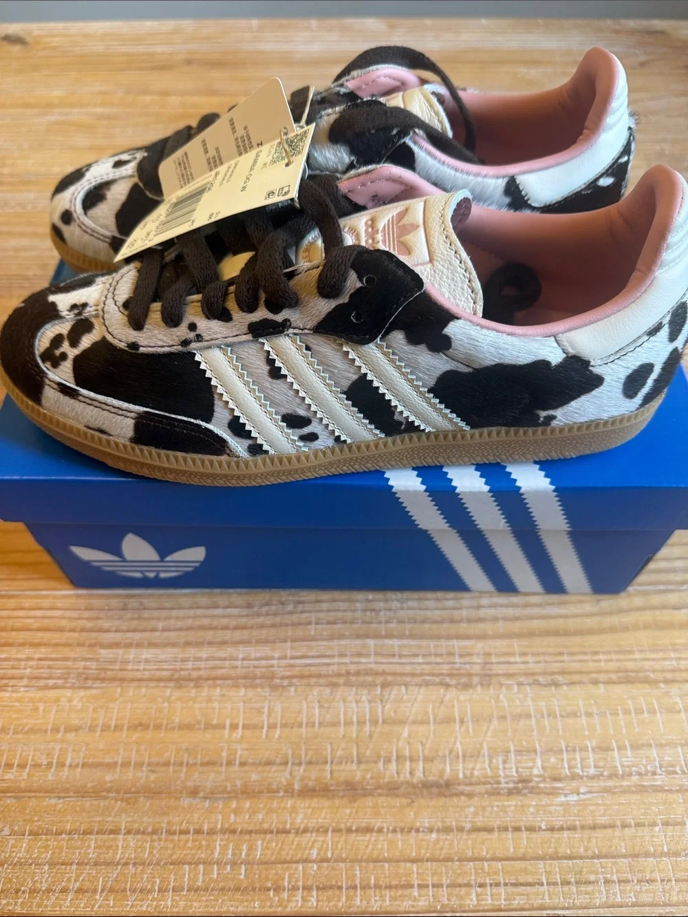 adidas Samba Cow Print Black & White Sneakers with Pink Lining